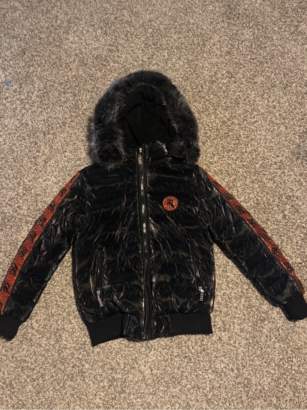 Rare Robert Phillipe Holographic Rhinestone Puffer Jacket Y2K, Streetwear